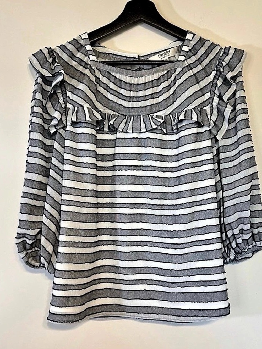 Crosby by Mollie Burch Striped Ruffle Blouse Size XS Like New